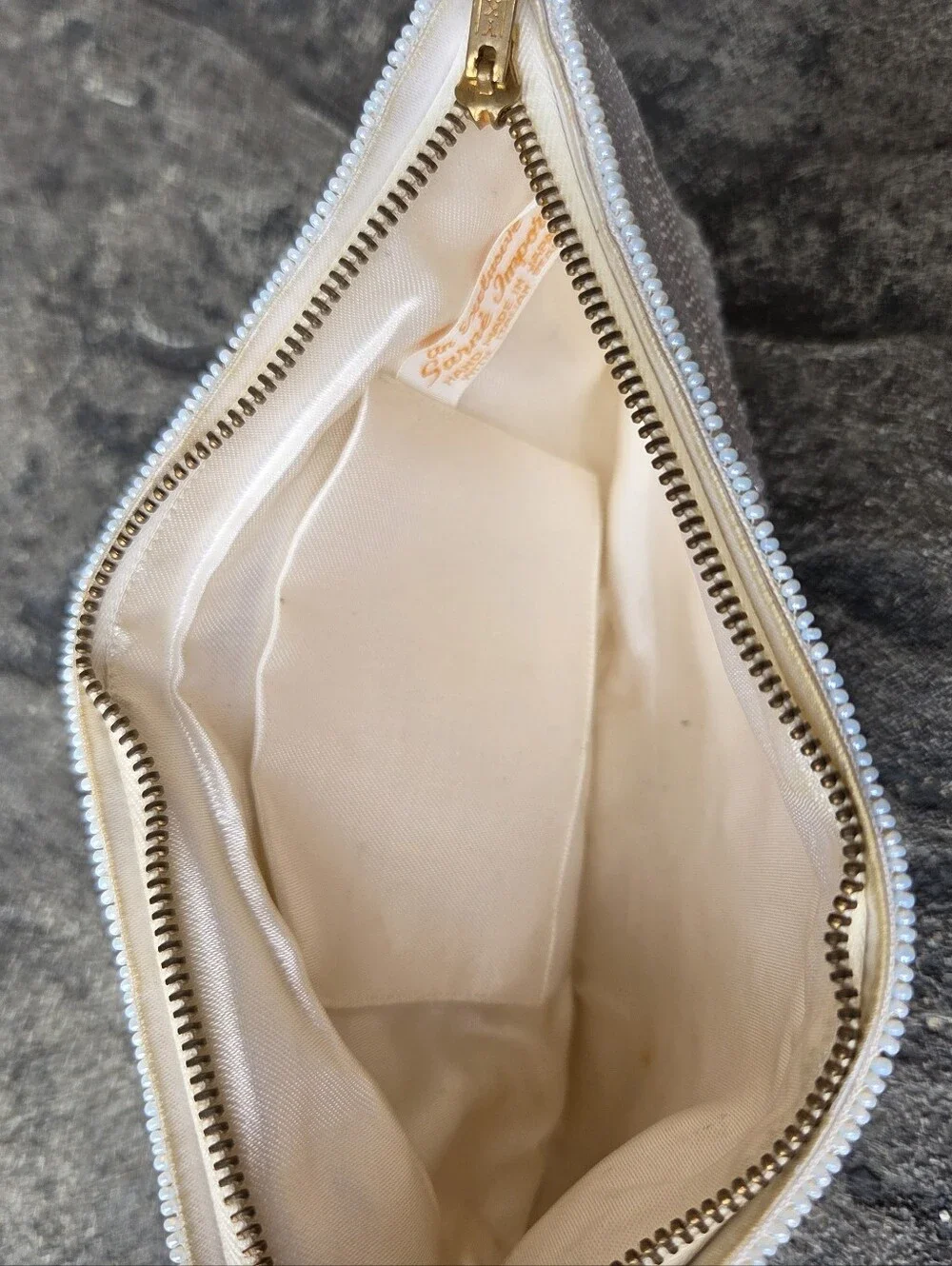 Pearl-Embellished Cream Beaded Wristlet Clutch Handmade Italian Beaded Art Deco